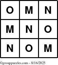 The grouppuzzles.com Answer grid for the TicTac-MNO puzzle for Saturday August 16, 2025