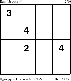 The grouppuzzles.com Easy Sudoku-4 puzzle for Saturday August 16, 2025