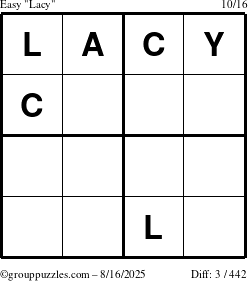The grouppuzzles.com Easy Lacy puzzle for Saturday August 16, 2025