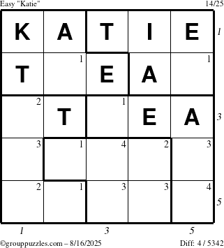 The grouppuzzles.com Easy Katie puzzle for Saturday August 16, 2025 with all 4 steps marked
