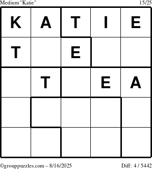 The grouppuzzles.com Medium Katie puzzle for Saturday August 16, 2025