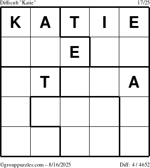 The grouppuzzles.com Difficult Katie puzzle for Saturday August 16, 2025