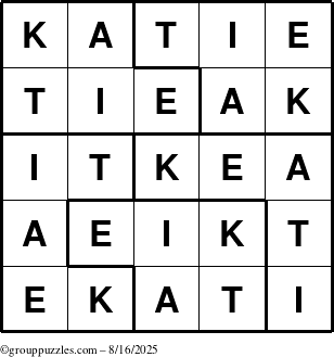 The grouppuzzles.com Answer grid for the Katie puzzle for Saturday August 16, 2025