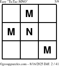The grouppuzzles.com Easy TicTac-MNO puzzle for Saturday August 16, 2025