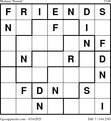 The grouppuzzles.com Medium Friends puzzle for Saturday August 16, 2025