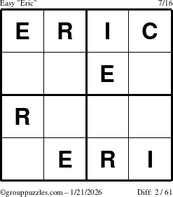 The grouppuzzles.com Easy Eric puzzle for Wednesday January 21, 2026