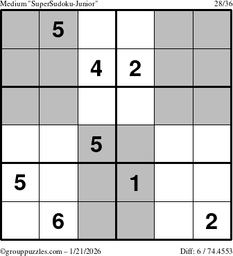 The grouppuzzles.com Medium SuperSudoku-Junior puzzle for Wednesday January 21, 2026