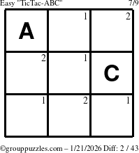 The grouppuzzles.com Easy TicTac-ABC puzzle for Wednesday January 21, 2026 with the first 2 steps marked
