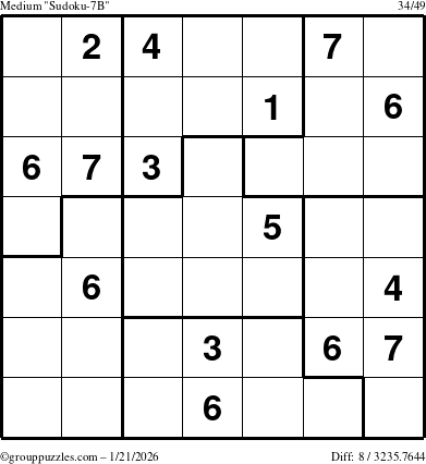 The grouppuzzles.com Medium Sudoku-7B puzzle for Wednesday January 21, 2026