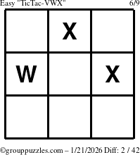 The grouppuzzles.com Easy TicTac-VWX puzzle for Wednesday January 21, 2026