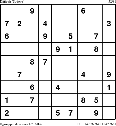 The grouppuzzles.com Difficult Sudoku puzzle for Wednesday January 21, 2026