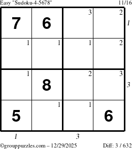 The grouppuzzles.com Easy Sudoku-4-5678 puzzle for Monday December 29, 2025 with all 3 steps marked