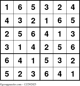 The grouppuzzles.com Answer grid for the Sudoku-Junior puzzle for Monday December 29, 2025