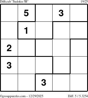 The grouppuzzles.com Difficult Sudoku-5B puzzle for Monday December 29, 2025
