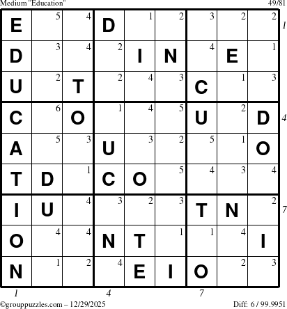 The grouppuzzles.com Medium Education-c1 puzzle for Monday December 29, 2025 with all 6 steps marked