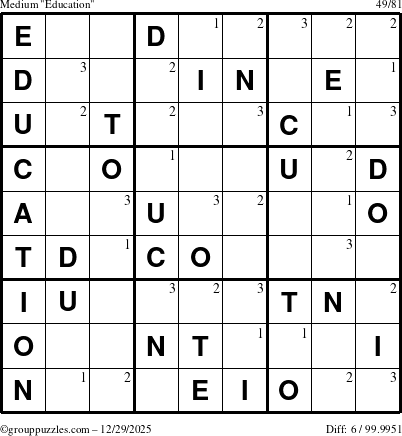 The grouppuzzles.com Medium Education-c1 puzzle for Monday December 29, 2025 with the first 3 steps marked