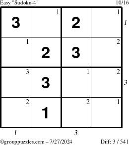 The grouppuzzles.com Easy Sudoku-4 puzzle for Saturday July 27, 2024 with all 3 steps marked