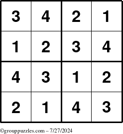 The grouppuzzles.com Answer grid for the Sudoku-4 puzzle for Saturday July 27, 2024