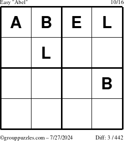 The grouppuzzles.com Easy Abel puzzle for Saturday July 27, 2024