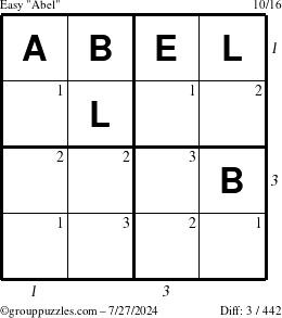 The grouppuzzles.com Easy Abel puzzle for Saturday July 27, 2024 with all 3 steps marked