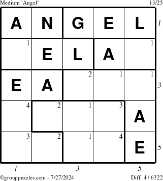 The grouppuzzles.com Medium Angel puzzle for Saturday July 27, 2024 with all 4 steps marked