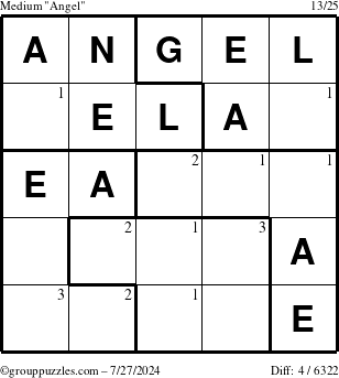 The grouppuzzles.com Medium Angel puzzle for Saturday July 27, 2024 with the first 3 steps marked