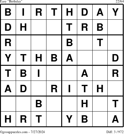 The grouppuzzles.com Easy Birthday puzzle for Saturday July 27, 2024