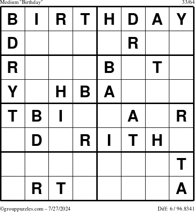 The grouppuzzles.com Medium Birthday puzzle for Saturday July 27, 2024