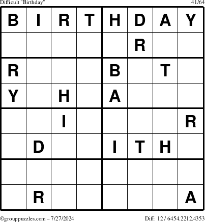 The grouppuzzles.com Difficult Birthday puzzle for Saturday July 27, 2024