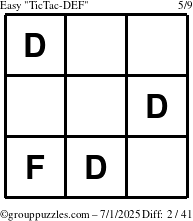 The grouppuzzles.com Easy TicTac-DEF puzzle for Tuesday July 1, 2025