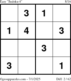 The grouppuzzles.com Easy Sudoku-4 puzzle for Tuesday July 1, 2025