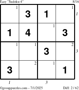 The grouppuzzles.com Easy Sudoku-4 puzzle for Tuesday July 1, 2025 with all 2 steps marked