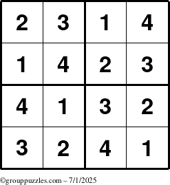 The grouppuzzles.com Answer grid for the Sudoku-4 puzzle for Tuesday July 1, 2025