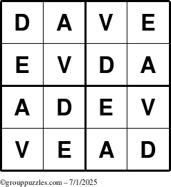 The grouppuzzles.com Answer grid for the Dave puzzle for Tuesday July 1, 2025
