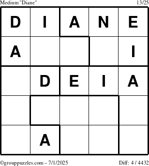 The grouppuzzles.com Medium Diane puzzle for Tuesday July 1, 2025