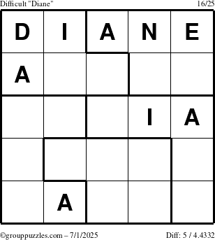 The grouppuzzles.com Difficult Diane puzzle for Tuesday July 1, 2025