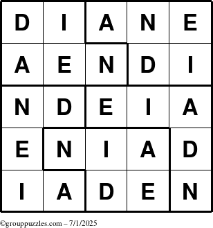 The grouppuzzles.com Answer grid for the Diane puzzle for Tuesday July 1, 2025