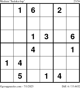 The grouppuzzles.com Medium Sudoku-6up puzzle for Tuesday July 1, 2025