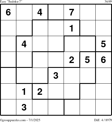 The grouppuzzles.com Easy Sudoku-7 puzzle for Tuesday July 1, 2025