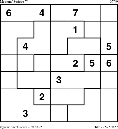 The grouppuzzles.com Medium Sudoku-7 puzzle for Tuesday July 1, 2025