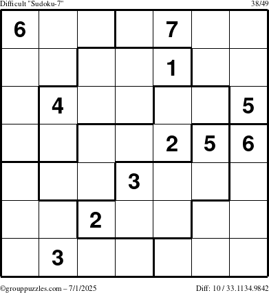 The grouppuzzles.com Difficult Sudoku-7 puzzle for Tuesday July 1, 2025