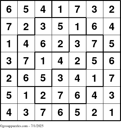 The grouppuzzles.com Answer grid for the Sudoku-7 puzzle for Tuesday July 1, 2025