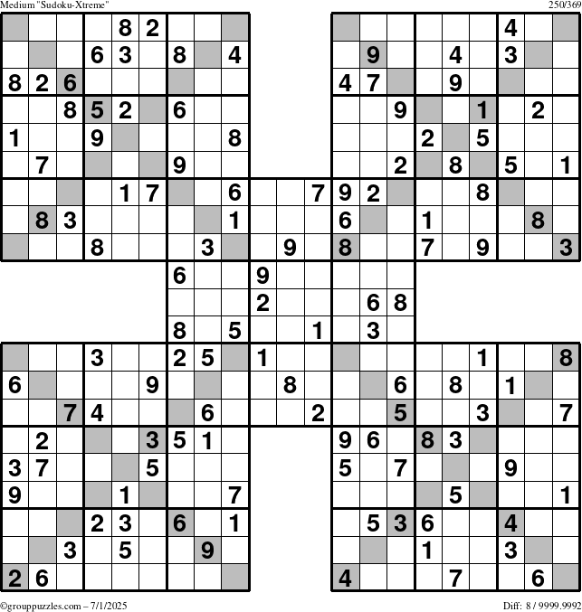 The grouppuzzles.com Medium Sudoku-Xtreme puzzle for Tuesday July 1, 2025