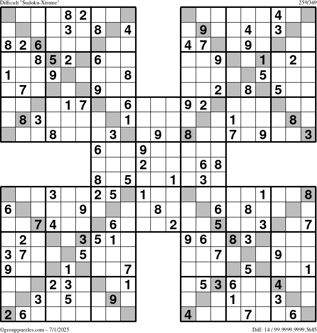 The grouppuzzles.com Difficult Sudoku-Xtreme puzzle for Tuesday July 1, 2025