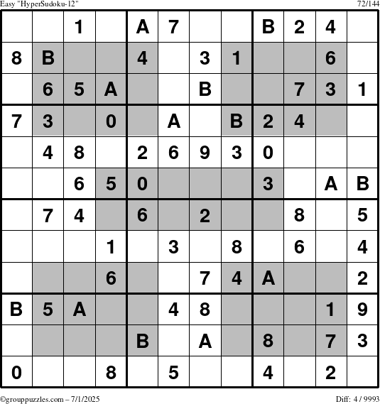 The grouppuzzles.com Easy HyperSudoku-12 puzzle for Tuesday July 1, 2025