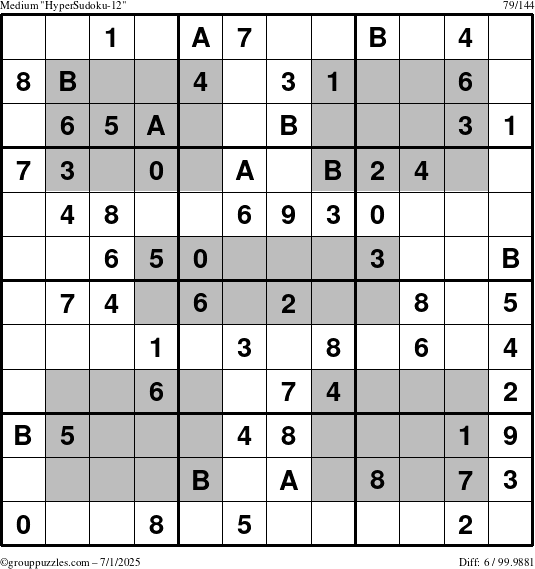 The grouppuzzles.com Medium HyperSudoku-12 puzzle for Tuesday July 1, 2025