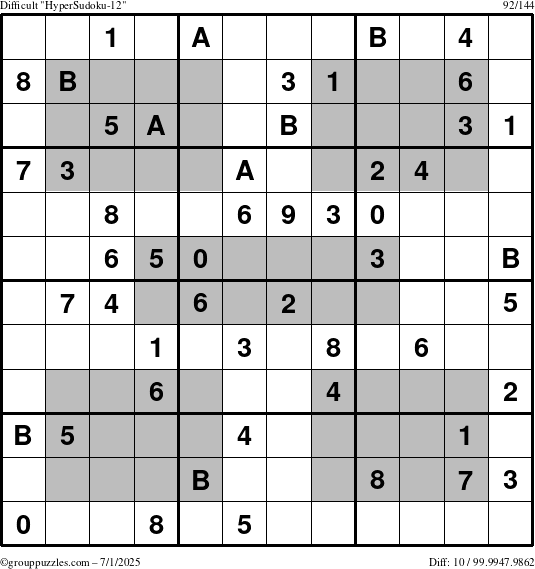 The grouppuzzles.com Difficult HyperSudoku-12 puzzle for Tuesday July 1, 2025