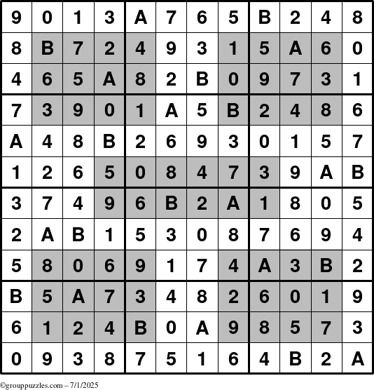 The grouppuzzles.com Answer grid for the HyperSudoku-12 puzzle for Tuesday July 1, 2025