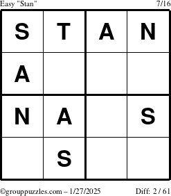 The grouppuzzles.com Easy Stan puzzle for Monday January 27, 2025