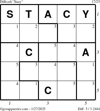 The grouppuzzles.com Difficult Stacy puzzle for Monday January 27, 2025 with all 5 steps marked